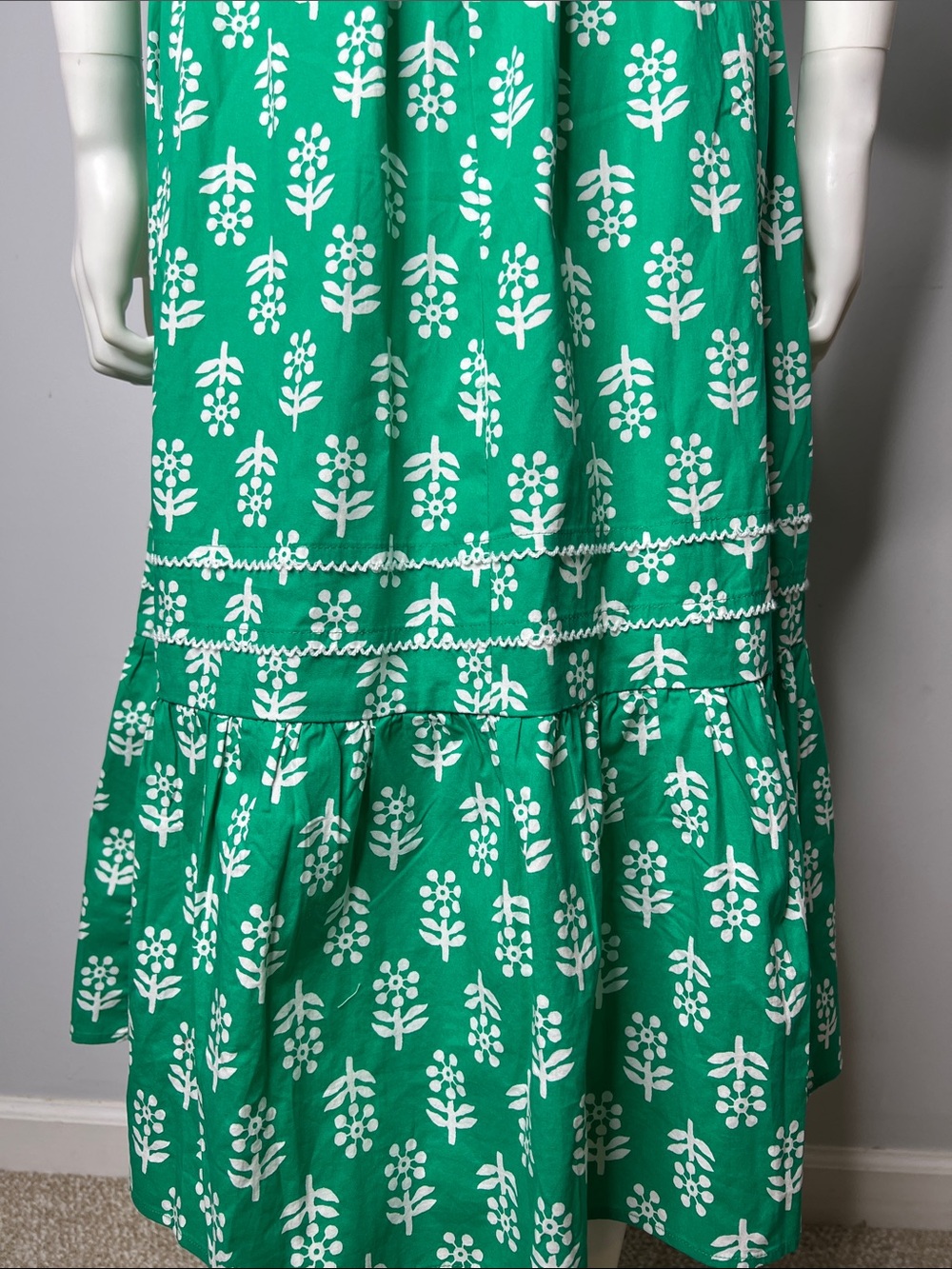 J. Crew Factory Block- Print Puff Sleeves Green Dress - Picture 10 of 12